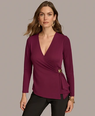 Donna Karan New York Women's Long-Sleeve Faux-Wrap Top