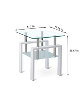 Streamdale Furniture Tempered Glass End Table, 2-Tier Storage, Living Room Side Table