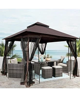 Streamdale Furniture 10x10 Outdoor Patio Gazebo Canopy Tent With Ventilated Double Roof And Mosquito Net