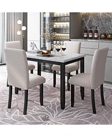 Streamdale Furniture Faux Marble 5-Piece Dining Set Table With 4 Thicken Cushion Dining Chairs Home Furniture