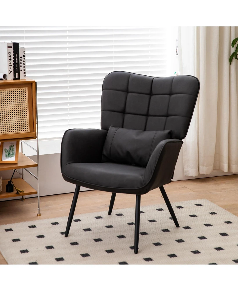 Simplie Fun Modern Leather Accent Chair with High Back and Metal Legs