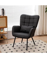 Simplie Fun Modern Leather Accent Chair with High Back and Metal Legs