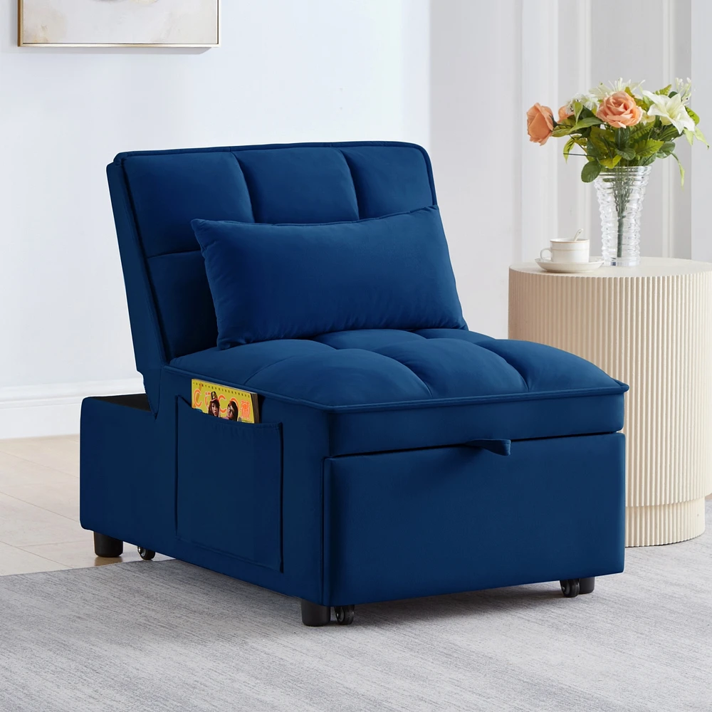 Simplie Fun 4-in-1 Sofa Bed with Adjustable Backrest, Storage, and Pillows