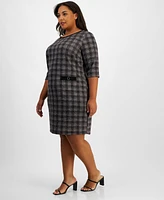 Connected Plus Round-Neck 3/4-Sleeve Jersey Sheath Dress