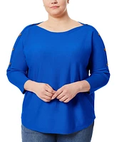 Melissa Paige Plus Button-Sleeve Boat-Neck Sweater