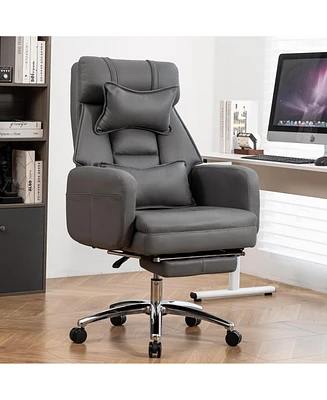 Streamdale Furniture Swivel Ergonomic Office Chair with Footrest, Leather, Lumbar Support, 155° Recline