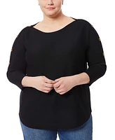 Melissa Paige Plus Size Button-Sleeve Boat-Neck Sweater