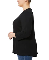 Melissa Paige Plus Ribbed Round-Hem 3/4-Sleeve Sweater