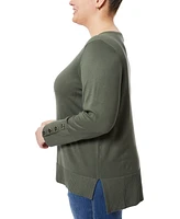 Melissa Paige Plus Size Button-Cuff Boat-Beck Sweater