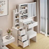 Small Space Vanity Table with Stool, Multi-Layer Storage, for Girls Up to 5.6FT