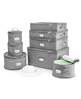 Sorbus 8 Piece Quilted China Dinnerware Storage Cases - for Dinnerware, Mugs, Cups (Gray)