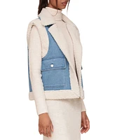 Avec Les Filles Women's Faux-Shearling-Trim Denim Vest - Light Blue