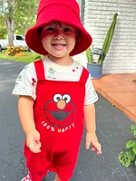 Sesame Street Try Baby Boys Elmo French Terry Short Overalls T-Shirt and Hat 3 Piece Outfit Set Newborn to