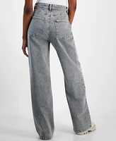 Tinseltown Juniors' High Rise Seamed Wide-Leg Jeans