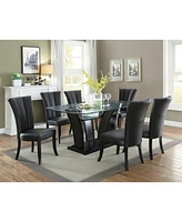 Streamdale Furniture Black Faux Leather Upholstered Lines Back Set Of 2 Piece Chairs Dining Room Wide Flair Back Chair