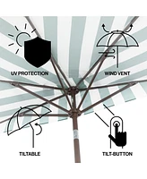 Jonathan Y 9ft Half Market Umbrella, Scalloped Fringe, Crank, Button Tilt, Uv Protection