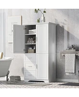 Streamdale Furniture Tall And Wide Storage Cabinet With Doors For Bathroom/Office, Three Drawers, White