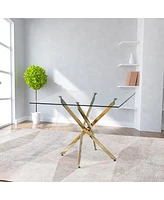 Simplie Fun Contemporary Square Clear Dining Tempered Glass Table With Finish Stainless Steel Legs