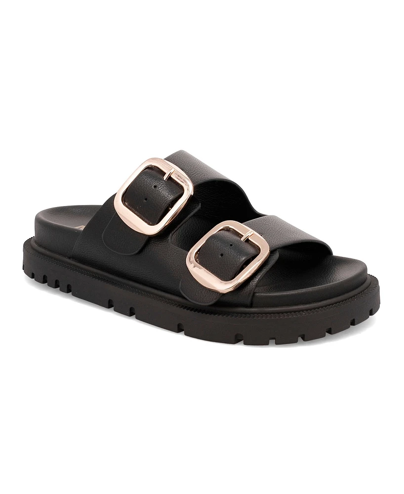 Mia Women's Gen Double Buckle Flat Slide Sandals