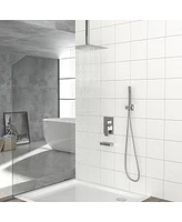 Streamdale Furniture 12" Rain Shower Head Systems With Waterfall Tub Spout, Brushed Nickel, Ceiling Mounted Shower