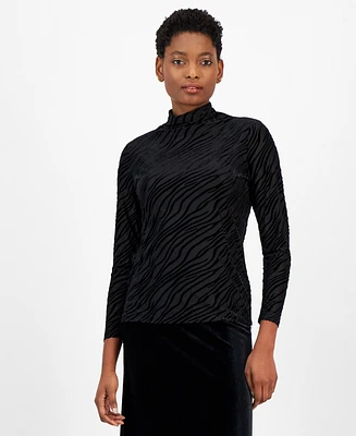 Anne Klein Women's Velvet Animal Burnout Long-Sleeve Top