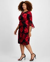 Connected Plus Round-Neck 3/4-Sleeve Sheath Dress