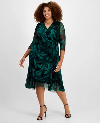 Connected Plus Surplice-Neck Chiffon Sheath Dress