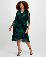 Connected Plus Surplice-Neck Chiffon Sheath Dress