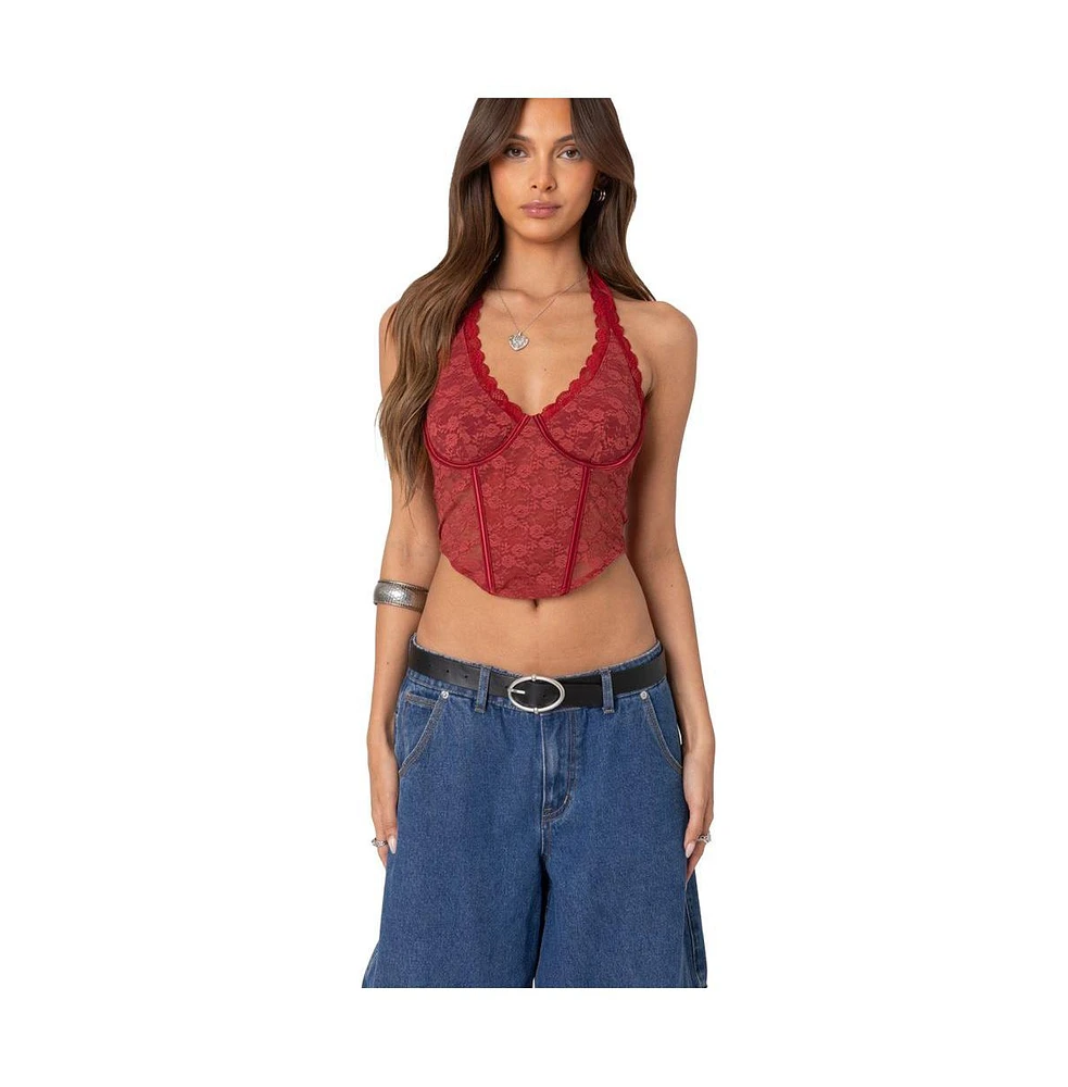 Edikted Women's Chica lace halter corset top