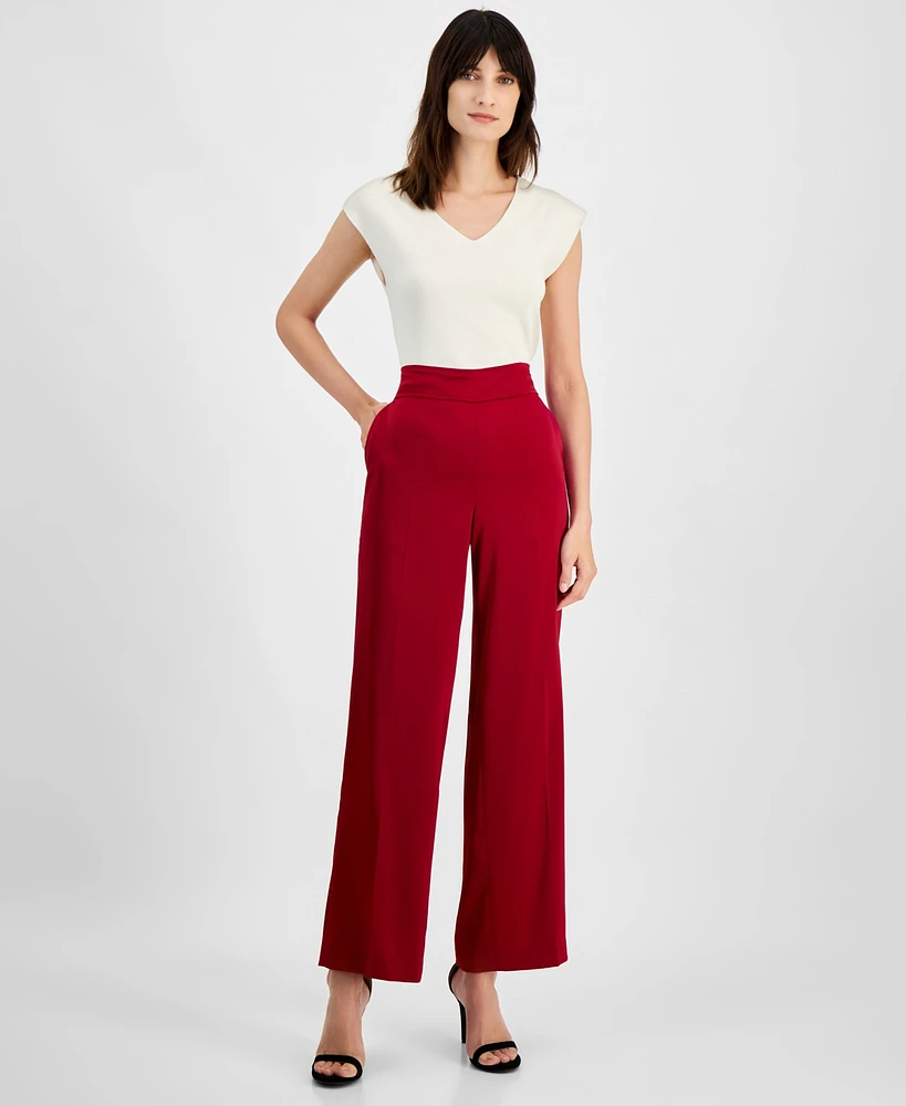 Anne Klein Women's High Rise Wide-Leg Pull-On Pants