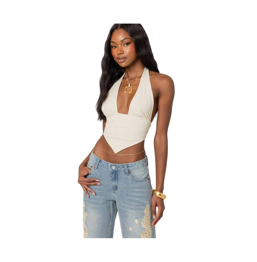 Edikted Women's Open Back Triangle Halter Top