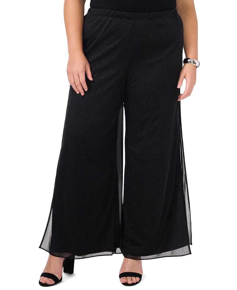 Msk Plus Glitter-Mesh Wide-Leg Palazzo Pants