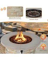 36'' Round Propane Gas Fire Pit Table Faux Stone w/ Lava Rock
