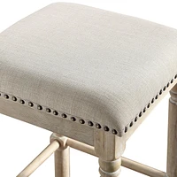 Wood Upholstered Swivel Counter Height Stool, Set of 2, Tan