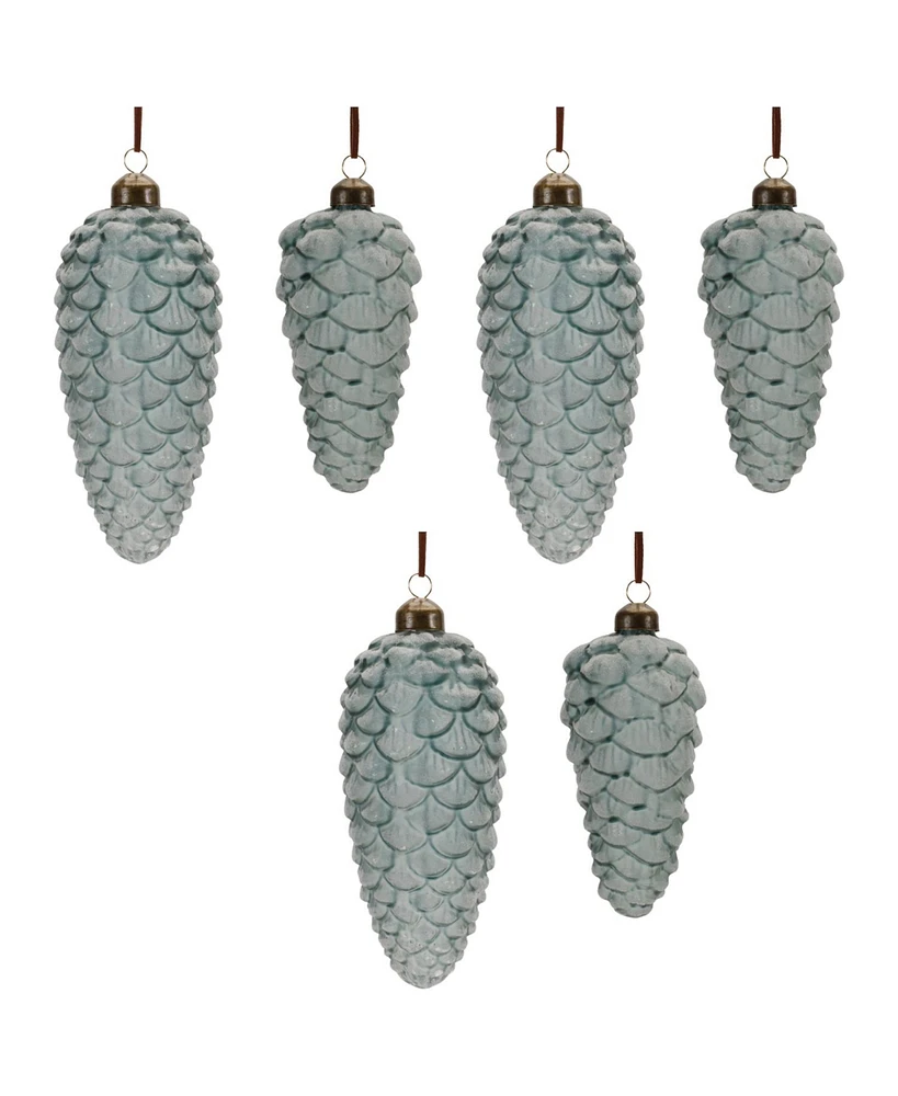 Slickblue Pine Cone Ornament (Set of 6) 5.5"H, 7"H Glass