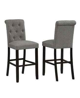 Simplie Fun Solid Wood Tufted Asons Barstool, Set of 2, Grey