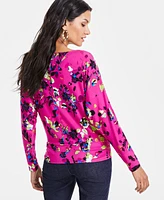 I.n.c. International Concepts Women's Printed Draped-Shoulder Top, Created for Macy's