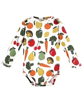 Touched by Nature Baby Boys Organic Cotton Long-Sleeve Bodysuits, Happy Veggies