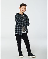 Deux par Deux Big Boys Polar Fleece Shirt With Hood Black Plaid