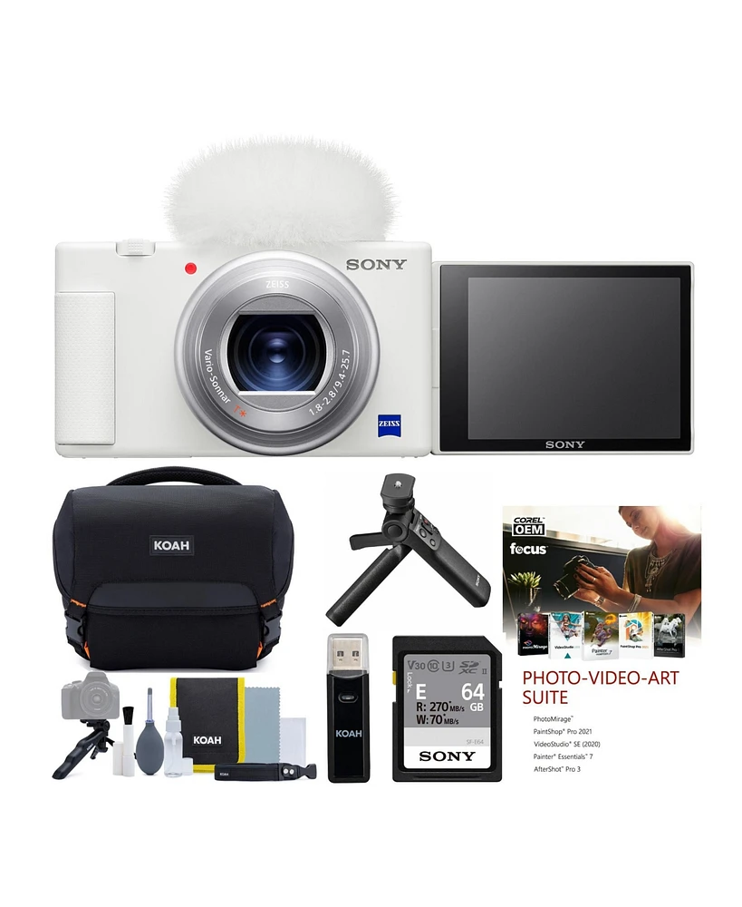 Sony Zv-1 Camera for Content Creators and Vloggers (White) Accessory Bundle