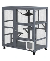 PawHut Indoor Cat Enclosure on Wheels, Cat House with Openable Top, 39"