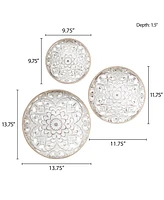 Streamdale Furniture Medallion Trio Distressed White Floral 3-Piece Carved Wood Wall Decor Set