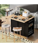 Kitchen Storage Island with Power Outlet and Wine Rack