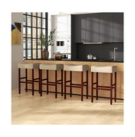 Sugift 2 Set of 29 Inch Height Upholstered Bar Stool with Solid Rubber Wood Legs and Footrest