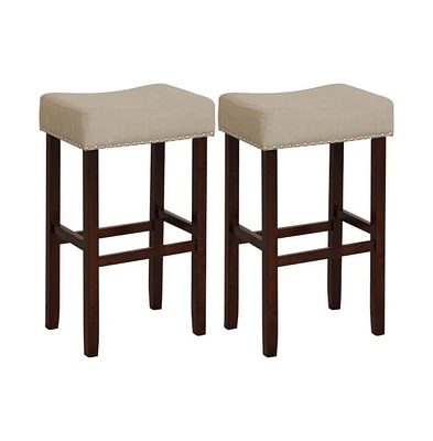 Sugift 2 Set of 29 Inch Height Upholstered Bar Stool with Solid Rubber Wood Legs and Footrest