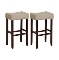 Sugift 2 Set of 29 Inch Height Upholstered Bar Stool with Solid Rubber Wood Legs and Footrest