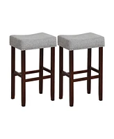 Sugift 2 Set of 29 Inch Height Upholstered Bar Stool with Solid Rubber Wood Legs and Footrest