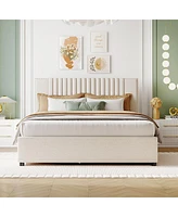 Streamdale Furniture Queen Size Upholstered Platform Bed With 2 Drawers And 1 Twin Xl Trundle, Classic Headboard Design