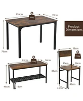 Sugift 4 Pieces Rustic Dining Table Set with 2 Chairs and Bench