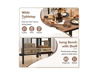 Sugift 4 Pieces Rustic Dining Table Set with 2 Chairs and Bench